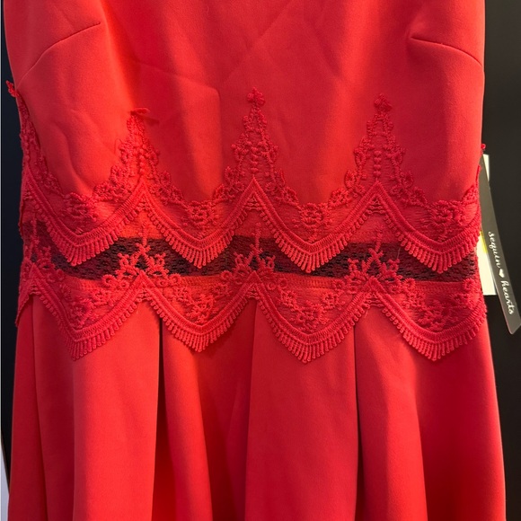Speechless Vibrant Coral Dress with Lace Accents - Picture 2 of 3